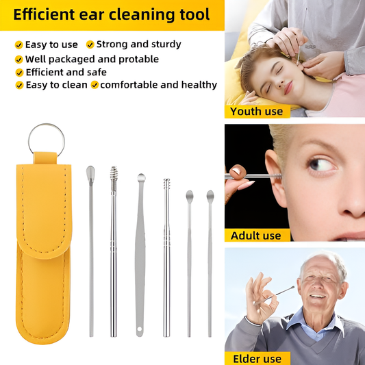 Ear Pick 6 Pcs With Storage Bag Dig Ear Wax Remover Cleaner Care Portable Travel Kit