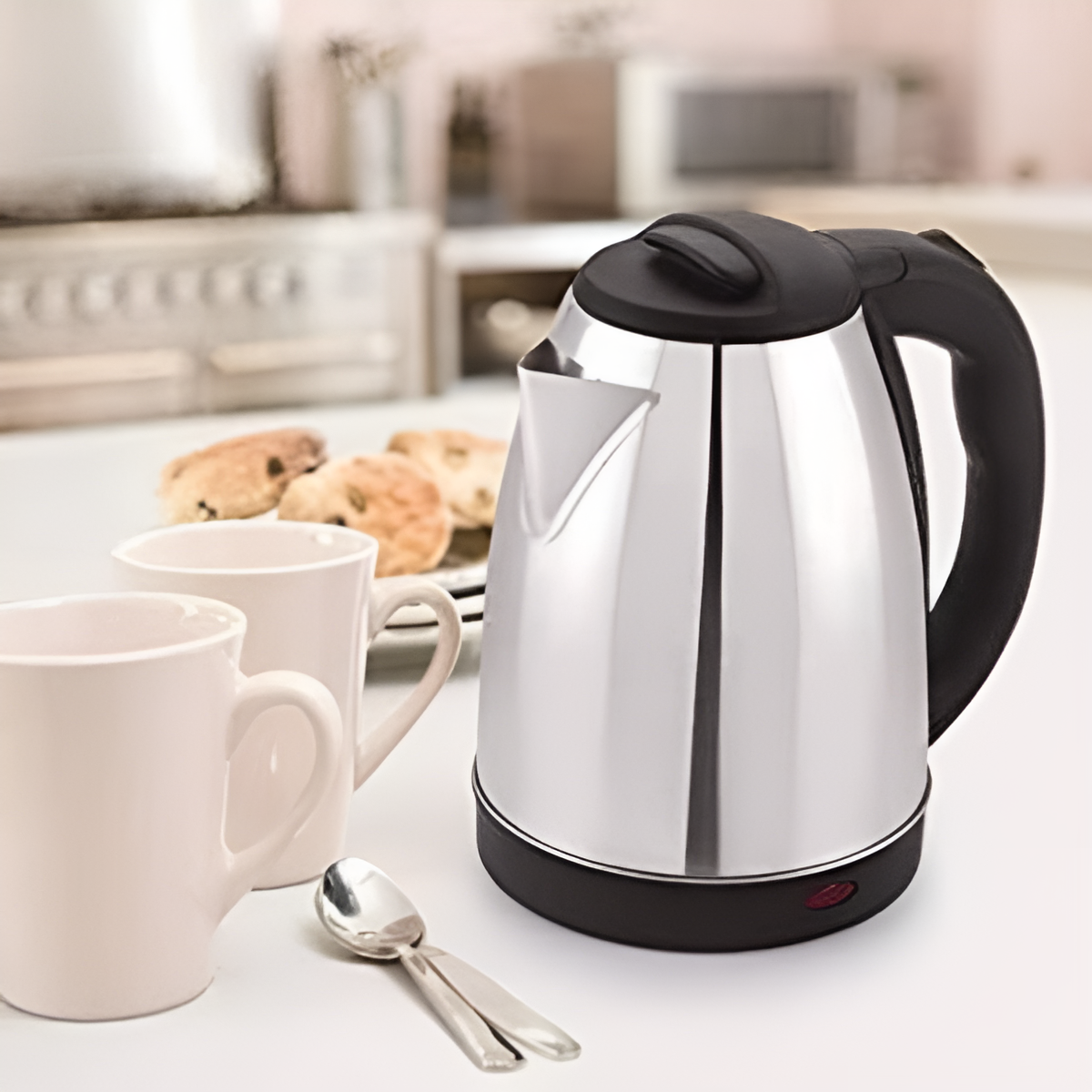 Electric Kettle, 2.0 Litre, 1500w, Auto Fast Boil Feature, 360 Degree Rotating Base, Safety Lid With Locking Mechanism (silver)